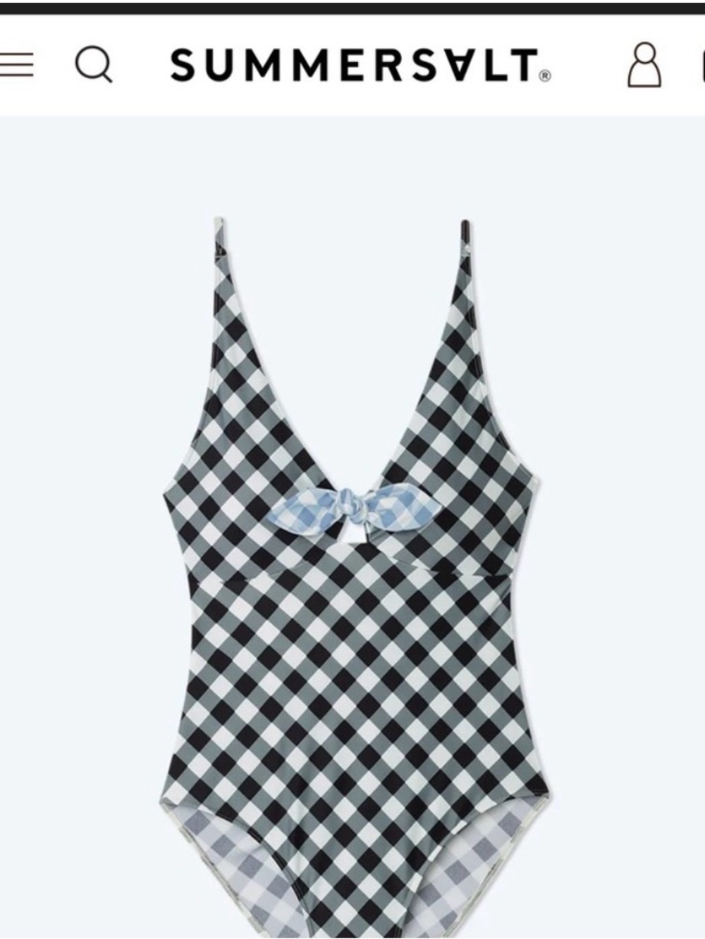 summersalt Black & White Gingham One-Piece with Light Blue Knot